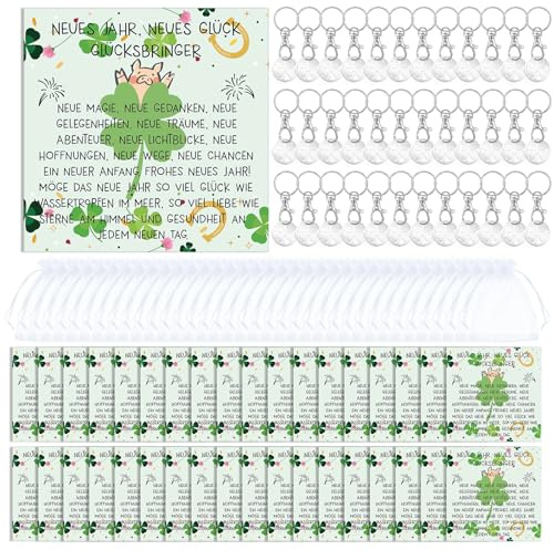 Otuuz 36 Set Regalo Fortunato Include 36 Dispositivi di Rimozione del Carrello della Spesa un Biglietto di Capodanno con 36 Maiali Portachiavi 36 Sacchetto di garza bianca Portafortuna per gli Amici