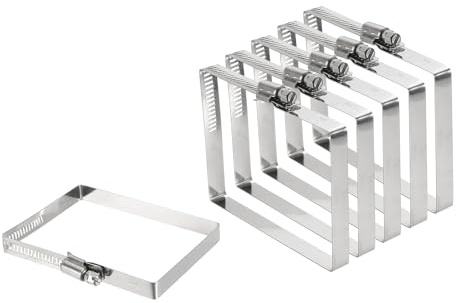 sourcing map 6Pcs 304 Stainless Steel Rectangular Hose Clamp, Adjustable 3.9 x 3 Inch Square Worm Gear Duct Pipe Tube Clamps for Ducting Bracket Cable Tray Bridge Project Systems, Silver