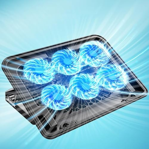 Chrees Laptop Cooling Pad, 6 High Speed Quiet Fans 5 Level Adjustable Stand with Ergonomic Design for 18 Inch Laptop Stable Cooling Lightweight Portable (Thick Metal Rod with Bracket Speed Adjustment)