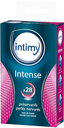INTIMY - Préservatifs intense, x28 - Préservatifs Lubrifiés Avec Réservoir - Surface texturée - Latex de Qualité Supérieure