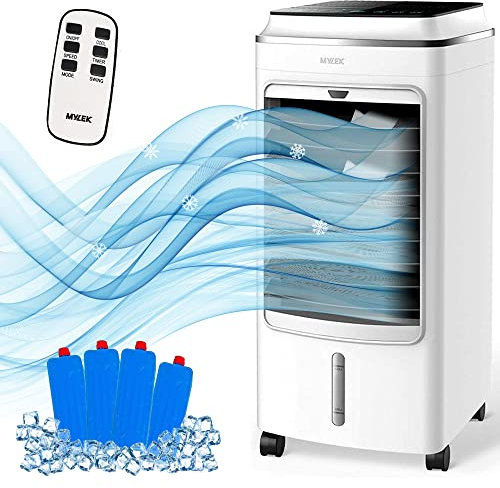 MYLEK Portable Air Cooler Evaporative Mobile 4L With Remote Control, LCD, Timer, Air Purifier Ioniser, 3 Speeds, 3 Wind Settings, Oscillation, Cooling & Humidifier Function