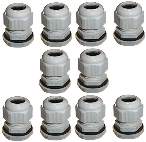 10pk M25 25mm TRS Stuffing Compression Glands for 12-15mm Cable Grey, Waterproof IP68 with Locknut and Washer