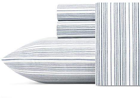 Nautica - Full Size Sheet Sets, Cotton Percale Bedding, Crisp & Cool, Coastal Bedding Set (Beaux Stripe Navy, Full)