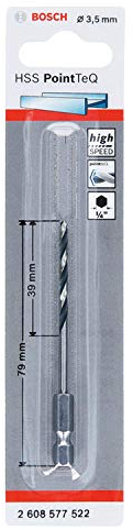 Bosch Accessories PointTeQ Punta per trapano esagonale per metallo, diametro 3.5 mm, lunghezza 39 mm, lunghezza totale 79 mm, accessorio per avvitatore e trapano avvitatore a percussione