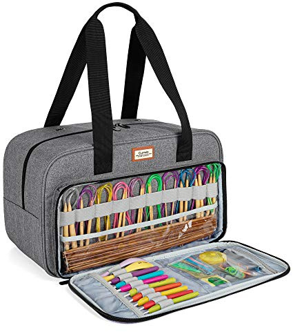 CURMIO Wolle Aufbewahrungstasche, Stricktasche für Garn, Grau