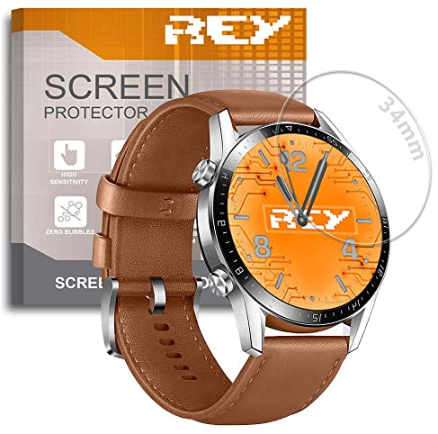 REY Protector de Pantalla para Universal 34mm, Cristal Vidrio Templado Premium, Smart Watch ¡¡¡ Medir Antes de Comprar !!!