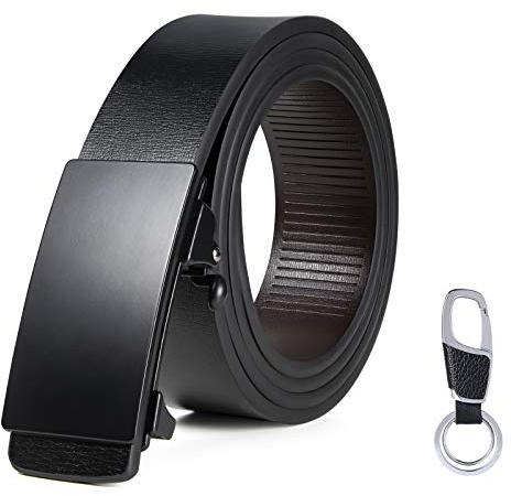 flintronic Gürtel Herren, Leder Zahnloser Automatik Gürtel für Männer,Unsichtbarer Gürtelschwanz,Ledergürtel Breite 3.5cm Länge 125CM (inkl Schlüsselbund & Geschenkbox)