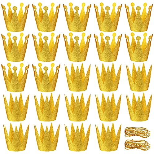 Gersoniel 24 Pieces Gold Crown Hats Paper Crowns for Kids Gold Party Hats for Birthday Wedding Celebration Decoration