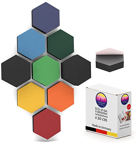 PolySound ECO Akustikpaneele selbstklebend - 9er Set 3D-Schaumstoff (3-10 cm), Hohe Schalldämmung (αw 0,9), Rückstandslos Ablösbar, Stormy Colours