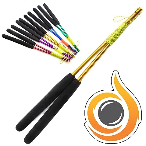 JD Pro Aluminium 'Metal' Diabolo Handsticks, Fitted With Super Smooth String - Pro Diablo Sticks With Cascade Sticker (Gold)