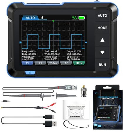 DSO153 Mini Oscilloscope, 2 in 1 Portable Digital Oscilloscope, 2.8” LCD Screen Oscilloscope 1M Bandwidth, 5MS/s Sampling Rate, 14 Types of Waveforms