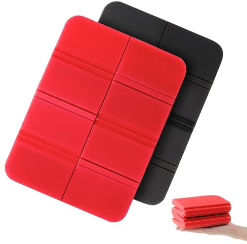 WUFANC Juego de 2 Cojines Plegables para Exteriores, Resistentes a la Intemperie y al Agua, térmicos, para Exteriores, Ligeros y compactos, para Senderismo, Camping, Estadio (Rojo+Negro)