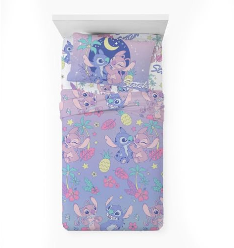 Novia - Completo Letto Singolo - Stitch - 100% Cotone, Disney, stampa colorata, facile da lavare, confortevole e piacevole sulla pelle