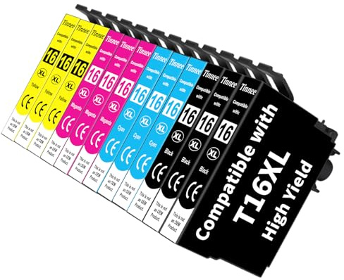 Tinnee 16XL Druckerpatronen Kompatibel für Epson 16 16XL Patronen Epson WF 2760 Patronen für Workforce WF-2630 WF-2760 WF-2750 WF-2660 WF-2650 WF-2540 WF-2510 WF-2530 WF-2010, 12-Pack