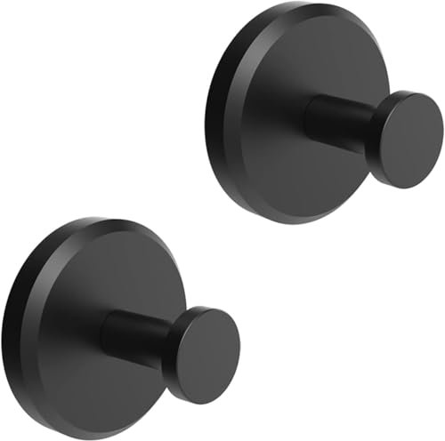 2 Pcs Luxe Hold No-Drill Hooks - Stainless Steel Vacuum Suction Cup Bathroom - New Stainless Steel Waterproof Suction Cup Hooks - Mounting on Glass Shower Doors/Mirrors (Black)