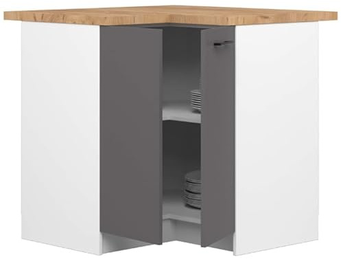 BDW - Armadio da cucina - Mobile angolare cucina con ante e piano di lavoro - Armadio 90 cm di larghezza, 85 cm di altezza - Mobili da cucina singoli, mobili da cucina (Bianco/Grigio)
