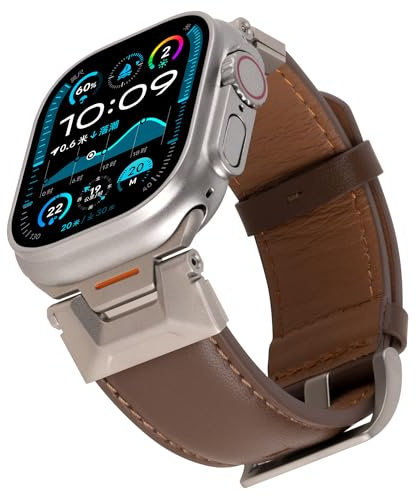 RIXENY 26mm breites Echt Leder Armband für Apple Watch Ultra 49mm, Lederarmband mit Schraubverschluss-Stahlverbinder für iWatch Ultra, für Retro-Liebhaber & Outdoor-Enthusiasten