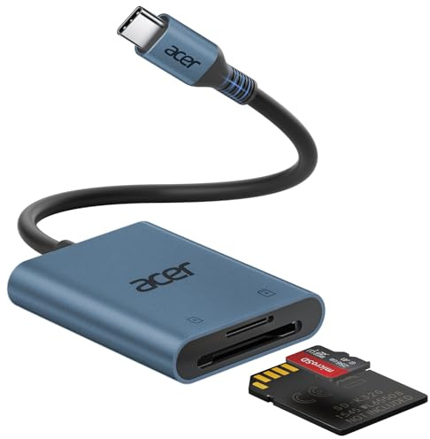 acer Lecteur de Carte SD USB C, Adapateur Carte Mémoire MicroSD USB C 5Gbps, Simultané à Lire et Écrire pour SD/Micro SD/SDHC/SDXC/MMC，Compatible avec iPhone 16 Plus Pro Max 15 iPad Macbook Pro Air
