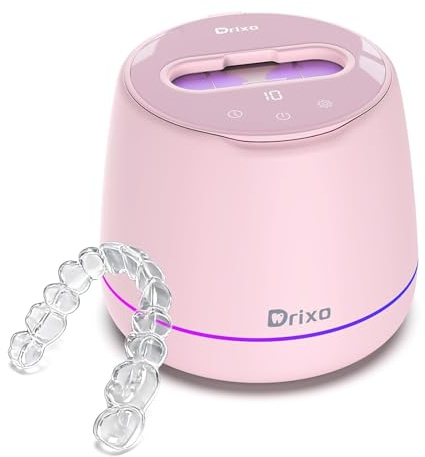 Drixo Ultraschallreinigungsgerät Dental Pod, 200ML Ultraschallreiniger für Zahnschiene, Retainer, Aligner & Zahnersatz, 45kHz mit UV-Licht, 9 Reinigungsmodi (Auto-Stopp), IPX6 Wasserdicht, Rosa