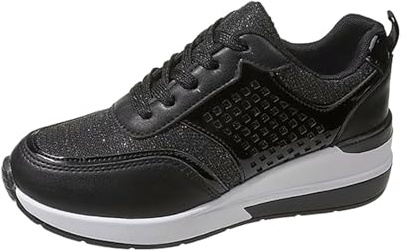 Rave skor, dam, sneakers och sportskor för kvinnor, glitter, sportiga, paljettskor, tjocka sulor, löparskor, karneval, fritidsskor, eleganta festskor, festliga vandringsskor, svart, 43 EU