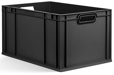 aidB Eurobox NextGen 2.0 Cycle - 600x400x320mm – 65L Aufbewahrungsbox aus recyceltem Material - Stapelbare Lagerbox in Anthrazit – offene Griffe - Industriequalität - inkl. ColorClips in Schwarz