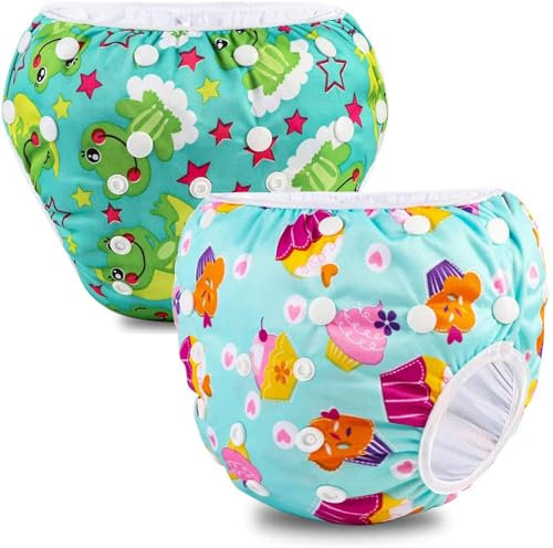 Riutilizzabile Pannolini da nuoto (Confezione da 2), Costume Pannolino Lavabili, Impermeabile Pannolino Piscina (0-3 anni)