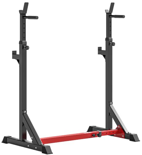 HOMCOM Soporte para Pesas Ajustable 150 kg Acero 121-171 cm Negro y Rojo | Estante Soporte Barra Pesas, para Ejercicios Sentadillas, Hogar y Oficina, Altura Regulable