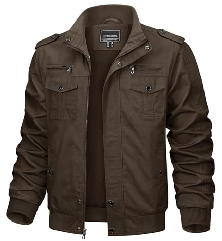 KEFITEVD övergångsjacka för män, lätt vinterjacka, höstjacka, flygjacka, ståkrage, bomberjacka, bomull, army, fältjacka, cargojacka, herr, Blouson, Windbreaker, kaffe, S