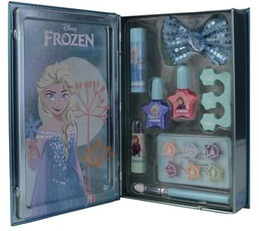 Lip Smacker Frozen Beauty Book Tin, Ensemble de Maquillage Frozen pour Enfants avec Baume à Lèvres, Ombres à Paupières, Vernis à Ongles et Accessoires pour Cheveux Inclus