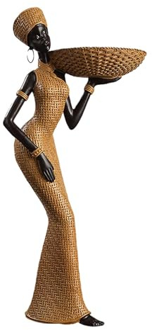 F Fityle Statuetta da Donna Africana, Scultura da Tavolo, Pezzo d'Arte da Collezione, Modello in Tessuto retrò, Dipinto a Mano per biblioteche, studi di Yoga, Stile D
