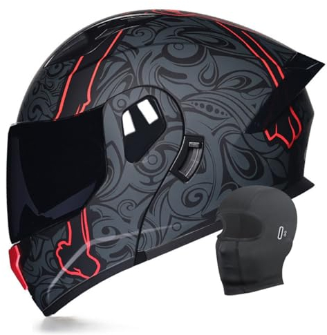 Klapphelm Motorradhelm Rollerhelm Mit Doppelvisier Stoßfester Motorrad Integrierter Helm DOT/ECE Zertifiziert Multifunktion Flip Vollvisierhelm Sturzhelm Für Damen Herren 2,M:57-58CM