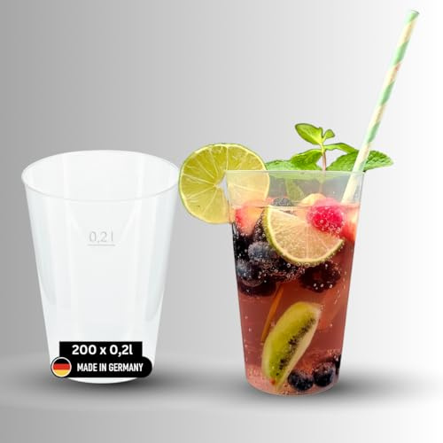 DeinPack 200 Mehrwegbecher 200ml Made in Germany mit Eichstrich transparent | 200 Stück, Made in Germany, Mit Eichstrich, Wiederverwendbar, Aus PP