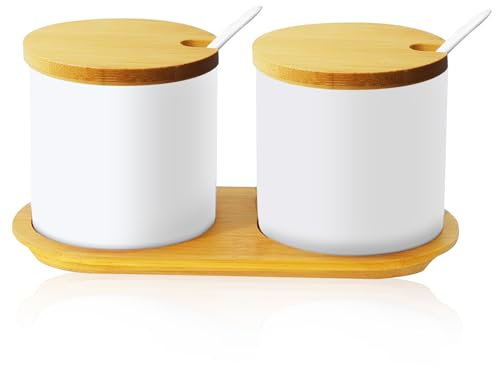 LEKEFETO 2 PZ Zuccheriera in porcellana con coperchio e cucchiaio: barattoli per spezie in ceramica con cucchiaio, barattoli per spezie in ceramica, zuccheriera con coperchio, per tè, zucchero, sale
