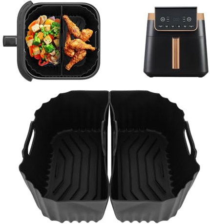 Neu Dual Zone 2 Kammern Silikonform Heißluftfritteuse für Ninja Heißluftfritteuse Max Pro 6,2L AF180EU, Wiederverwendbares Airfryer Zubehör Silikon Einsätze für Ninja 6,2L AF180DE 4,7L AF140EU