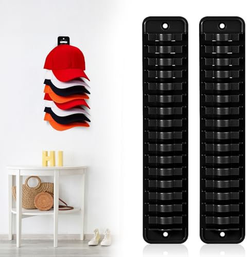 DHSWNNG 2 Pcs Hat Rack for Wall, Hat Storage Hats Hanger Self Adhesive Hats Hooks Baseball Cap Storage Hold Up to 16 Caps Holder for Room (Black)