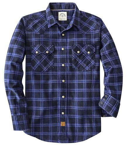 Dubinik® 6.3 oz Flanellhemd Herren Langarm Western Hemd Mit Druckknöpfen und Doppelten Brusttaschen Für Lässigen Komfort Blau XL