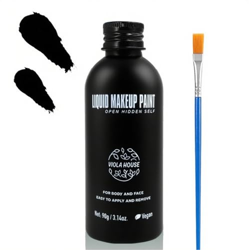 Viola House Pintura Facial Y Corporal, Maquillaje Líquido, Pintura Facial Lavable A Base De Agua Para Halloween, Efectos Especiales Y Cosplay —Con Pincel, 90 g/3,14 Oz (Negro)