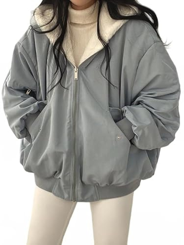 EMMIOL Womens Winter Coats Hooded Fleece Puffer Reversible Long Sleeve Oversized Full Zipper Warm Jackets