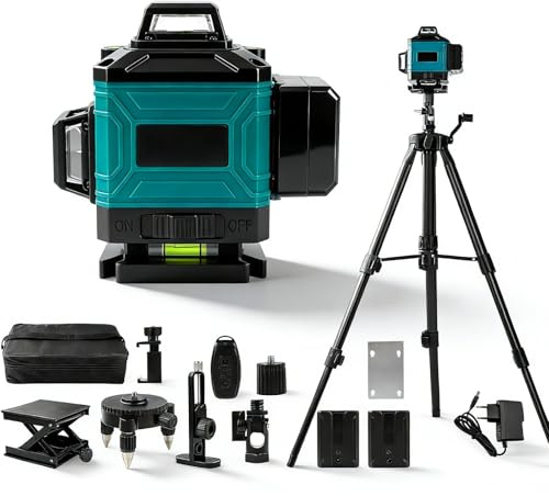 Kreuzlinienlaser Grün mit Stativ, 4 x 360 °16 linienlaser Nivellierlaser Laser Wasserwaage Selbstnivellierend Mit 2x4800mAh Batterien, Laser level nivelliergerät Fernbedienung Kreuzlaser Baulaser