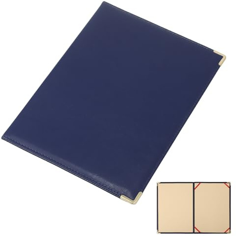 SHERCHPRY Dossier de Présentation Multifonction Grand Format Bleu Coins Métalliques Classeur Professionnel pour Entretien d'Affaires et Conférence Pochette Rangement Documents Bureau