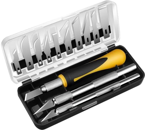 VIDOO 16-Delars Hobbyknivsats i SK5 Kolstål Precision Art Kit med 13 Blad och Utbytbara Handtag för Snidning