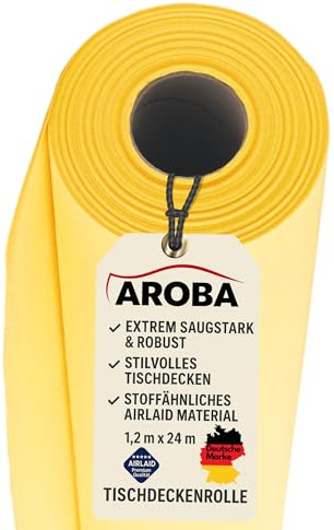 AROBA 1X Airlaid Papiertischdecken Rolle 1,2 x 24 m - Einweg Tischtuch - Stoffähnliche Premium Tischdekoration - Robust & Hoch saugfähig - Für Catering, Events, Hochzeit, Hotel & Party - Gelb