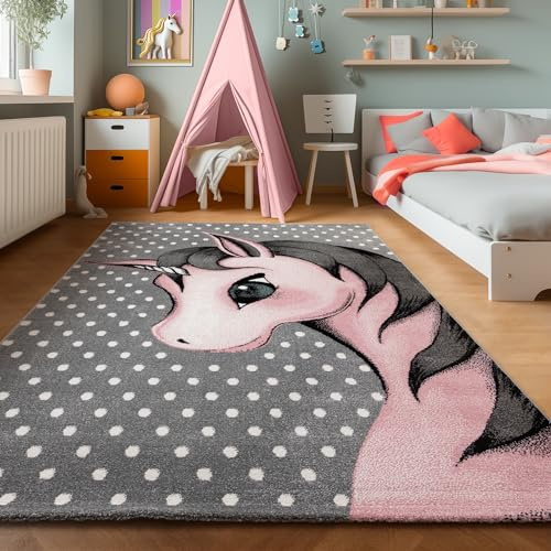 SIMPEX Kinderteppich Zauberpony Rosa 160x230 cm Teppich für Mädchen Allergikerfreundlich & Fantasievolles Design