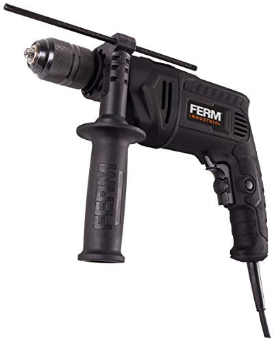 FERM Trapano a percussione professionale 850W - Ø13mm. Velocità variabile. Include maniglia laterale, limitatore di profondità, cavo in gomma da 3 metri e custodia