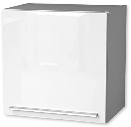 Stella Trading Moderner Hängeschrank Küche mit Klapptür in Weiß - Geräumiger Küchenschrank mit viel Stauraum - 50 x 50 x 34,6 cm (B/H/T) | Küchenschrank mit weißer Hochglanz-Front, silberfarbenen Griffen und 2 Einlegeböden für geräumigen Stauraum in der Küche