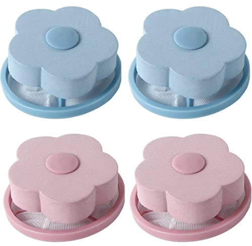 4 Pcs Reusable Washing Machine Floating Lint Mesh Bag Hair Filter Net Pouch, Flower Shape Floating Washing Machine Filter Washer Lint Trap