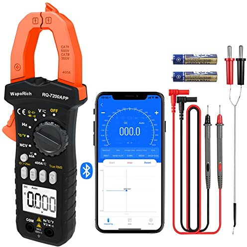 Digitales Stromzangen-Amperemeter TRMS 6000 Zählt berührungslose AC&DC Spannungsmessung mit Bluetooth App für HLK-Einschaltstrom, Widerstand, Kapazität, Diode, Durchgang, Temperatur, Thermoelement