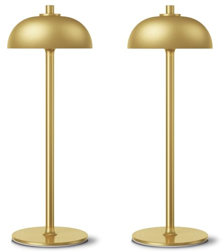 JONEMO 2 Pack Cordless Table Lamp, 5000mAh Portable Rechargeable Table Lamp, 3 Color Modes Stepless Dimming Table Light with Memory Function, for Dinner, Patio, Home, Restaurant.(Gold)