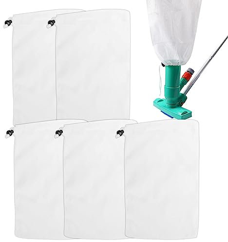 Sacchetti per aspirapolvere per piscina, 5 pezzi per aspirapolvere, 25 x 25 cm, con cavo di bloccaggio, per acquari e laghetti
