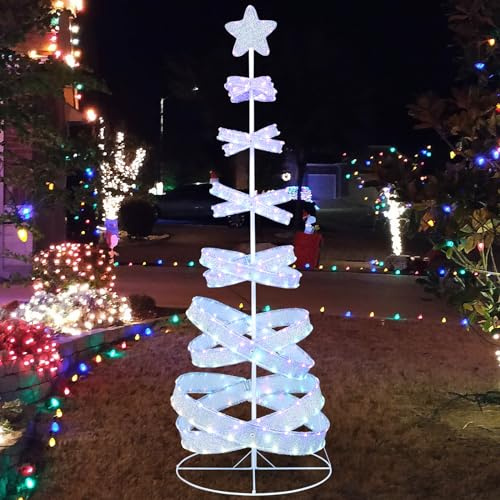 GOPLUS LED Spiral Weihnachtsbaum, 210cm Lichterbaum deko mit 341 LED-Lichtern & 34 Beleuchtungsmodi, beleuchtete Weihnachtsdekoration Baum mit Metallständer für Innen & Außen